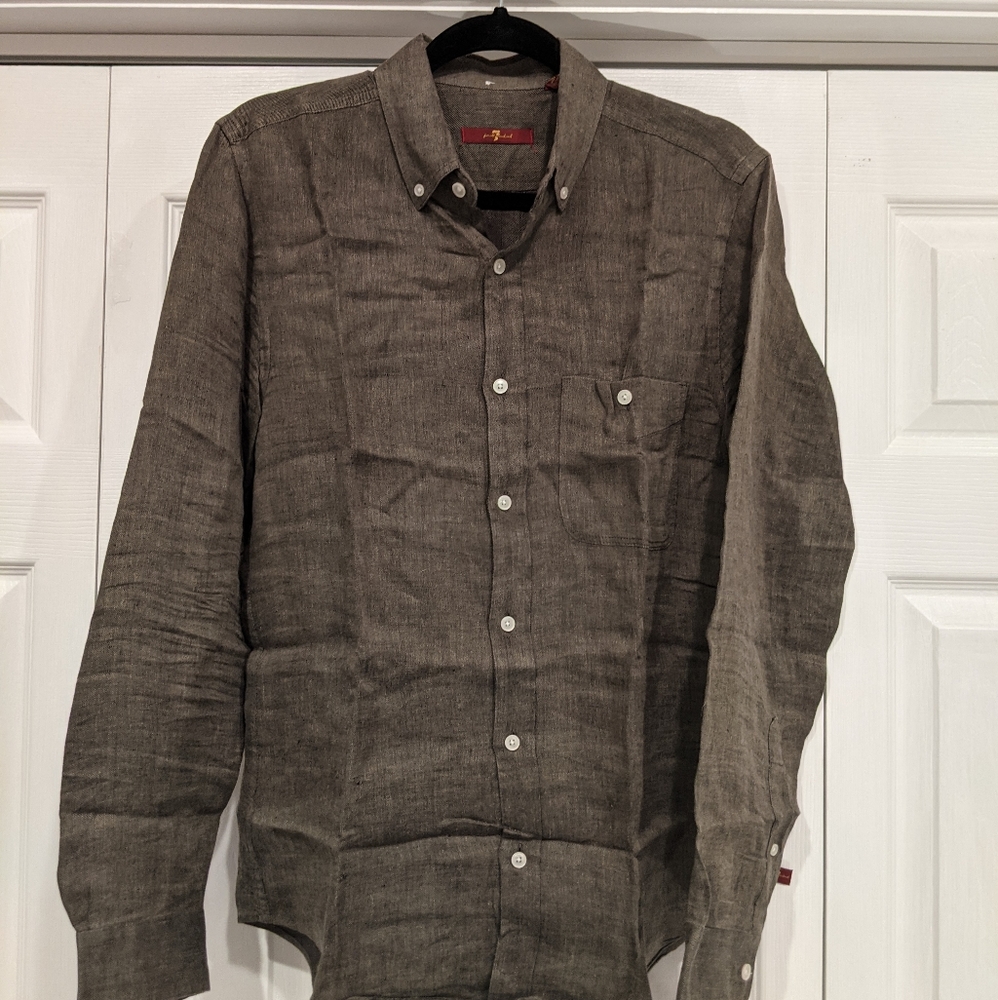 7 for All Mankind Men's Gray Linen Shirt